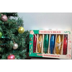 Vintage Mercury Glass Christmas Ornaments Set of 6 in Original Box